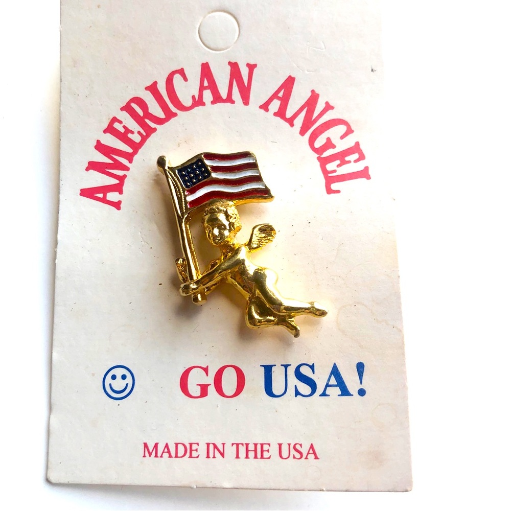 American Angel Patriotic Pin Vintage Made in USA